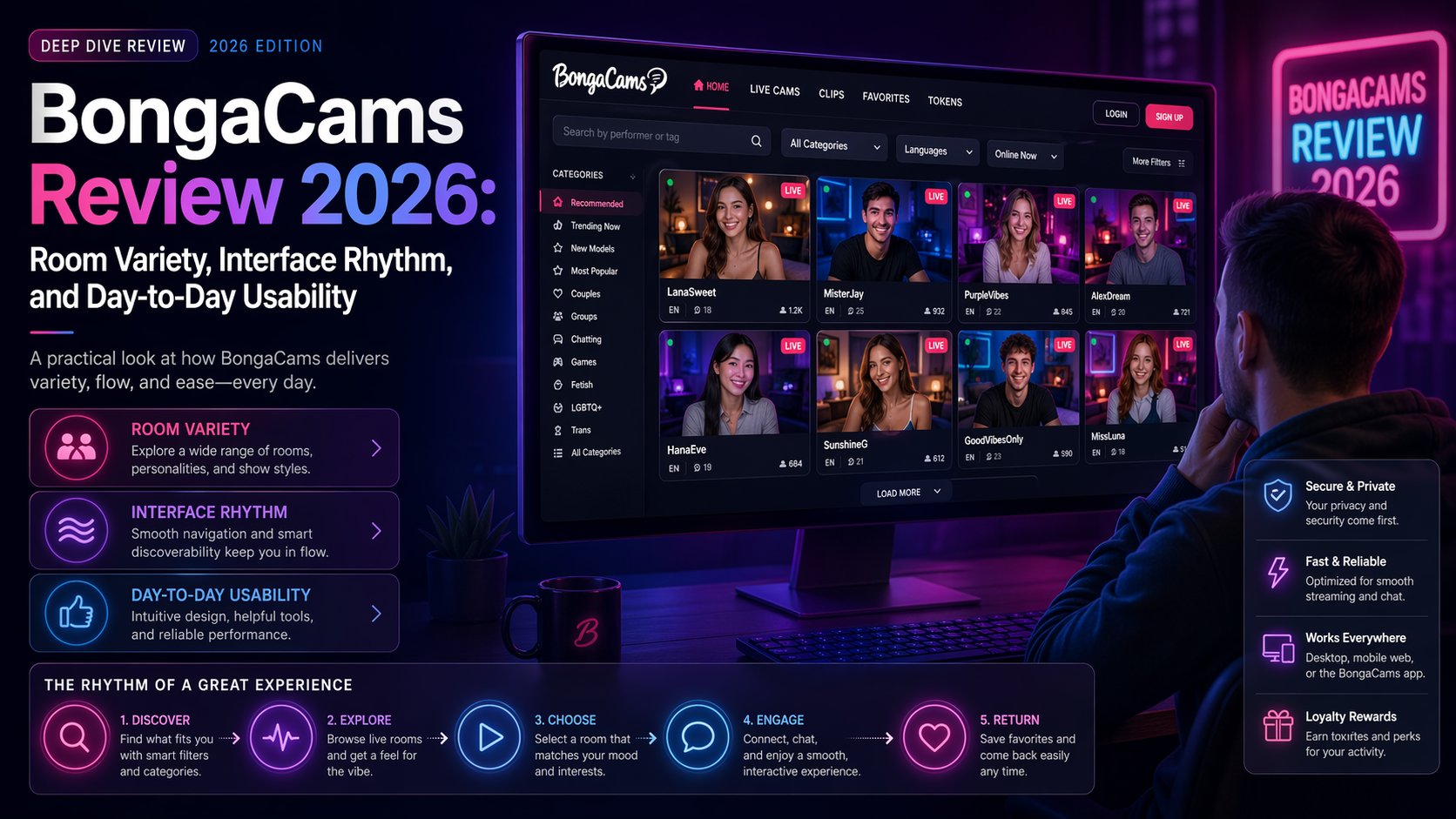 BongaCams Review 2026: Room Variety, Interface Rhythm, and Day-to-Day Usability